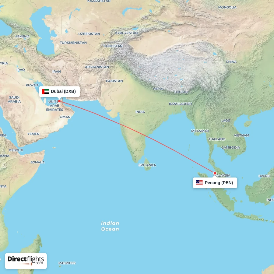 DXB - PEN route map