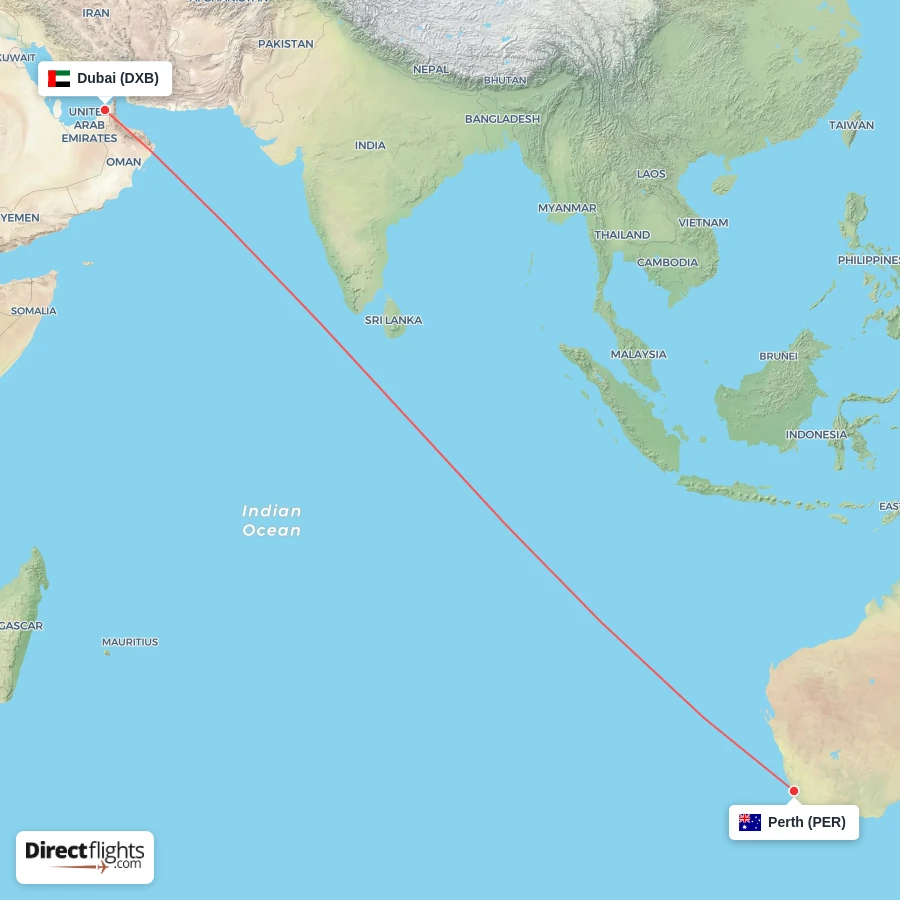 DXB - PER route map