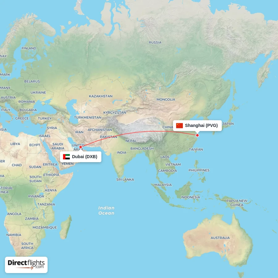 DXB - PVG route map