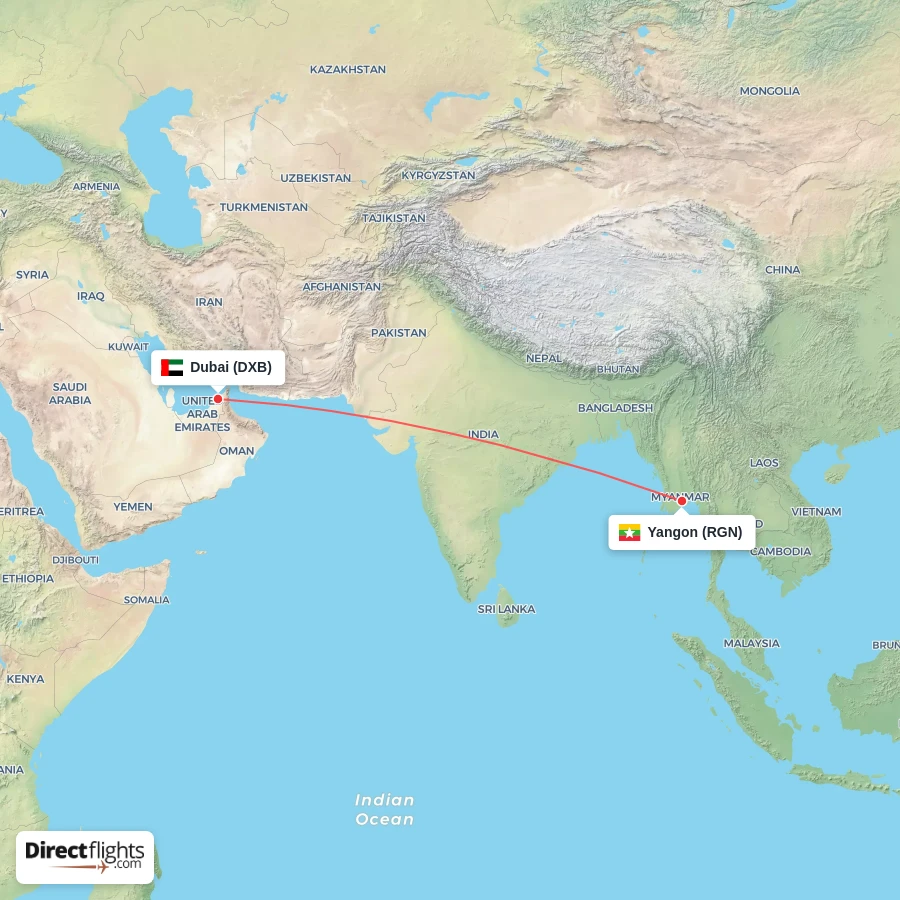 DXB - RGN route map