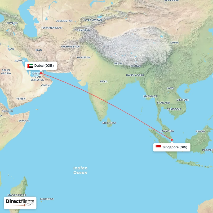 DXB - SIN route map