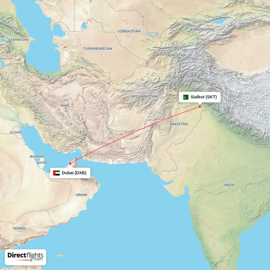 DXB - SKT route map