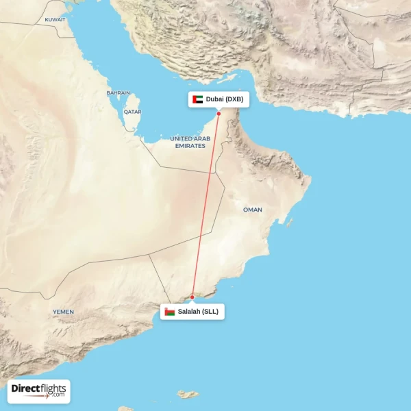 Dubai - Salalah direct flight map