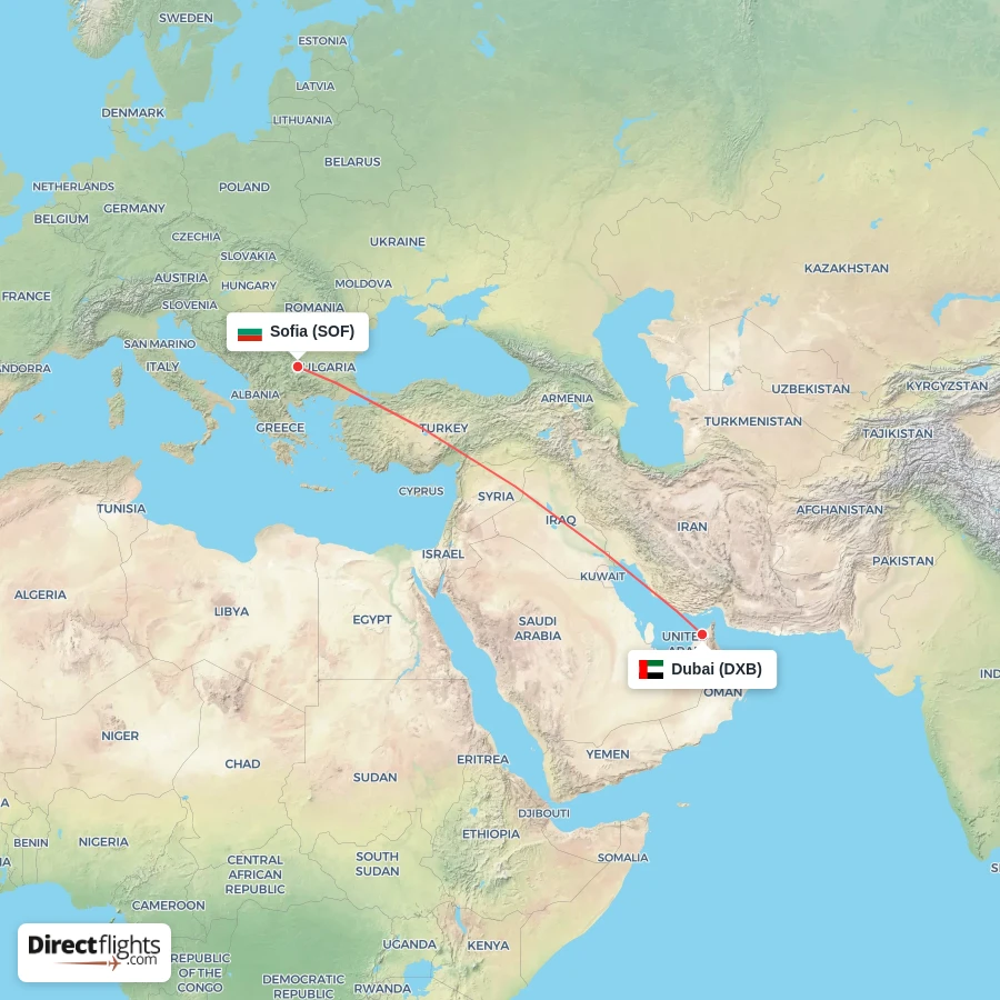 DXB - SOF route map