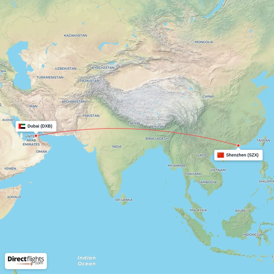 DXB - SZX route map