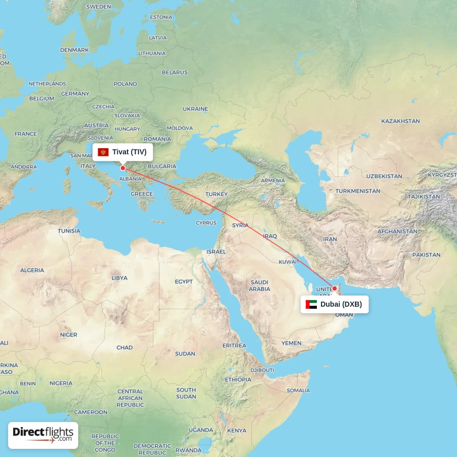 DXB - TIV route map