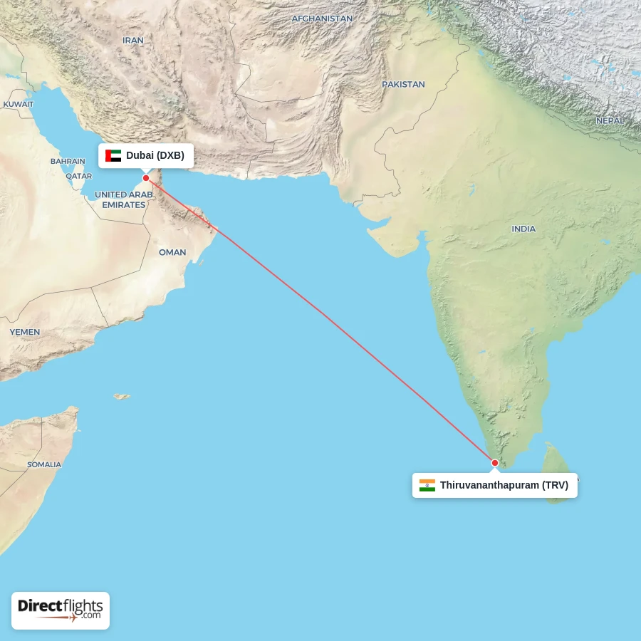 DXB - TRV route map