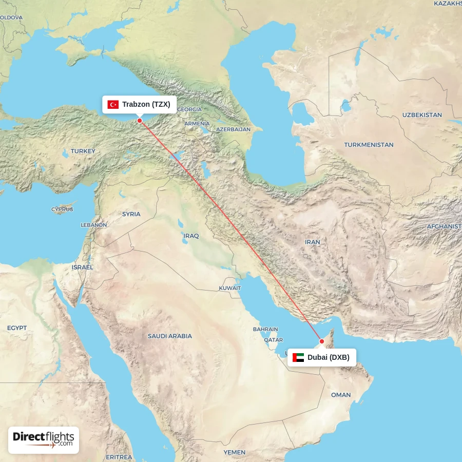 DXB - TZX route map