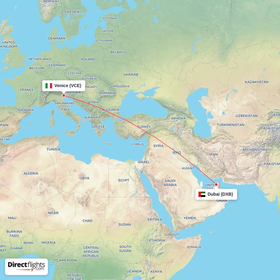 DXB - VCE route map