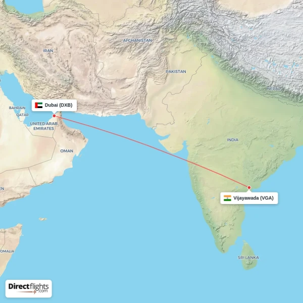 Dubai - Vijayawada direct flight map