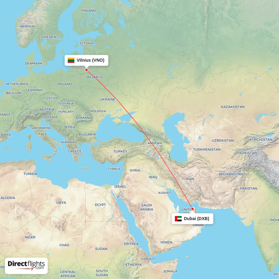 DXB - VNO route map