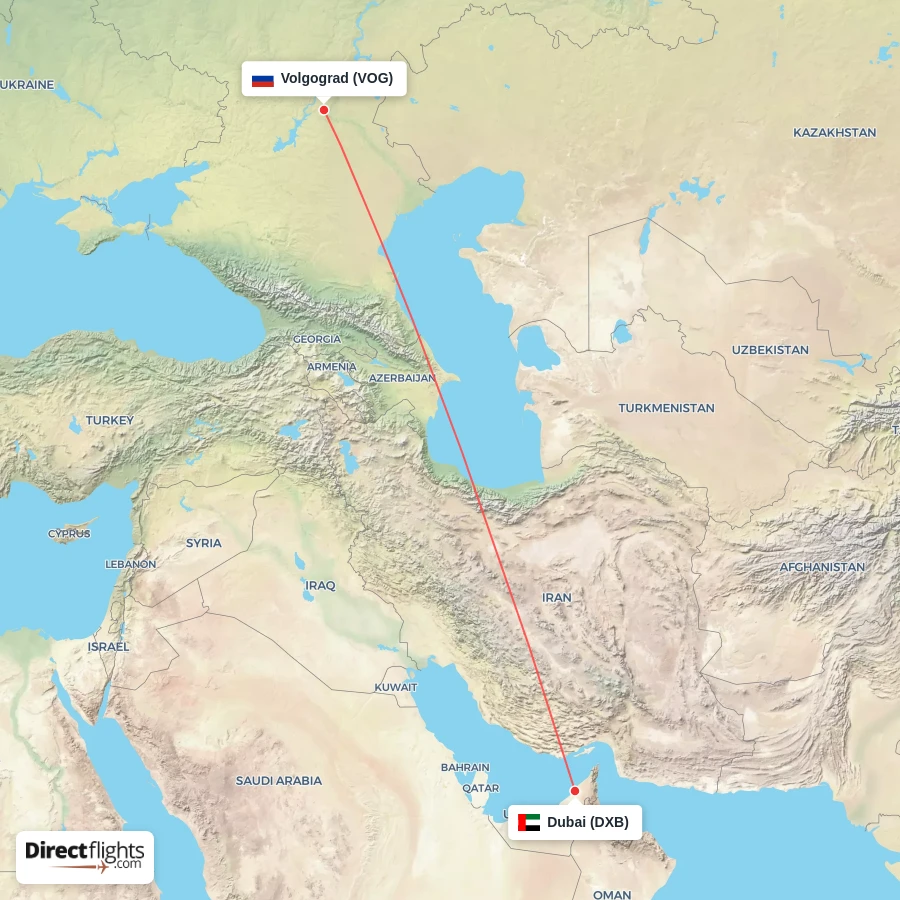 DXB - VOG route map