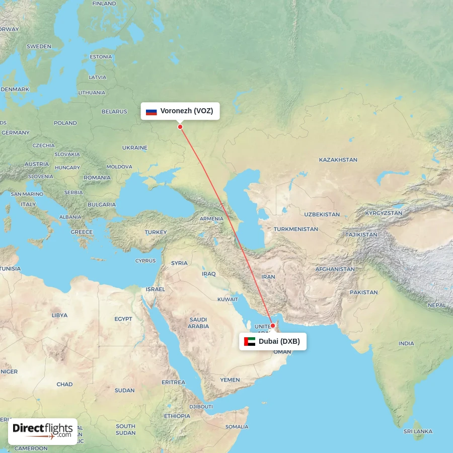 DXB - VOZ route map