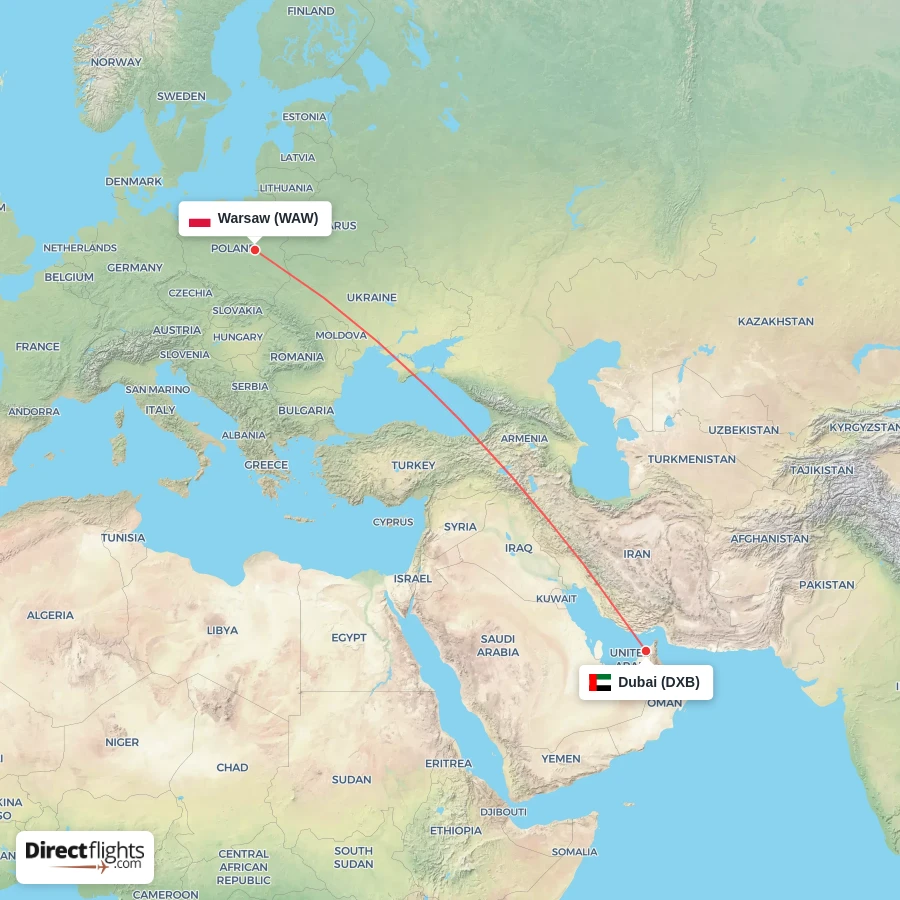 DXB - WAW route map