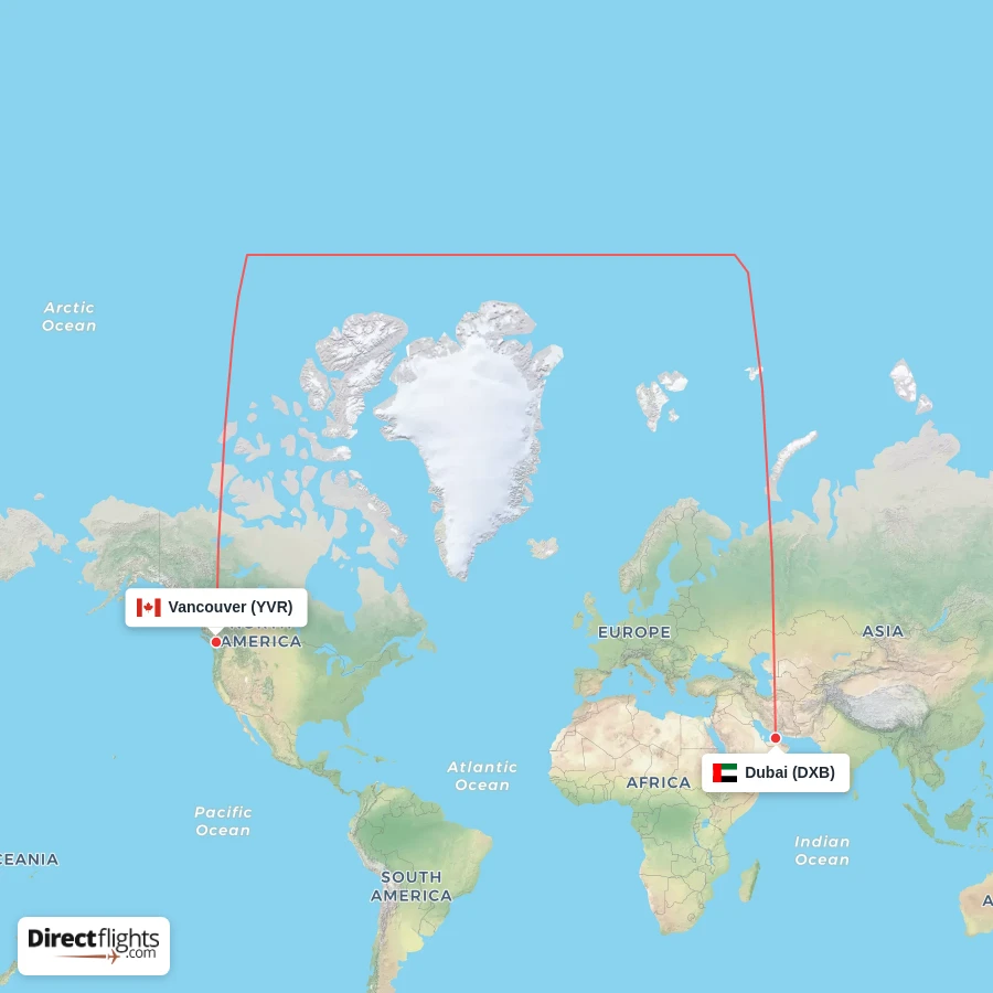 DXB - YVR route map