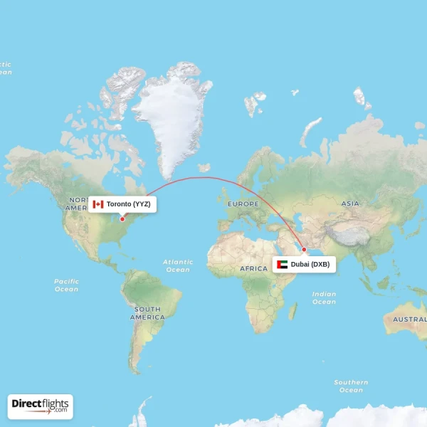 Dubai - Toronto direct flight map