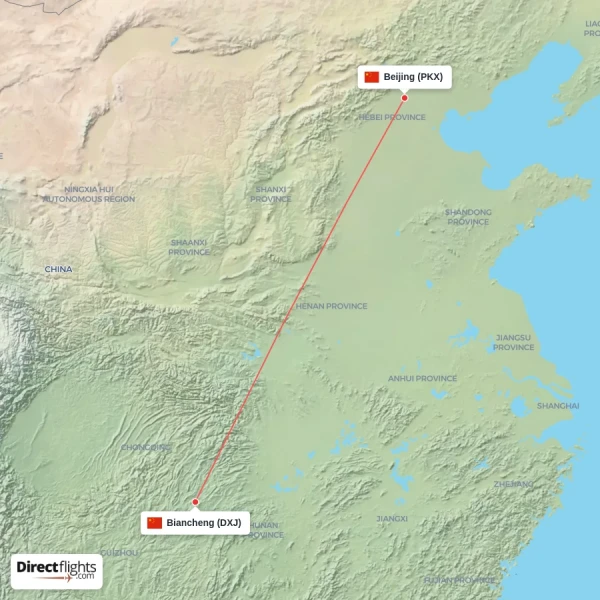 Biancheng - Beijing direct flight map