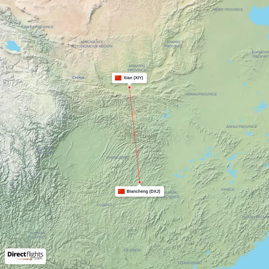 DXJ - XIY route map