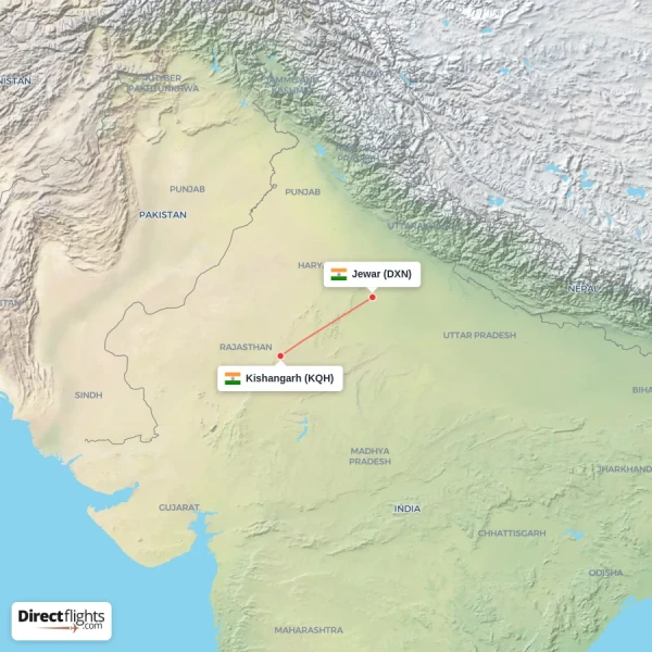 Jewar - Kishangarh direct flight map