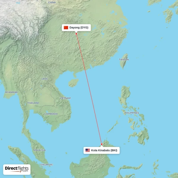 Dayong - Kota Kinabalu direct flight map