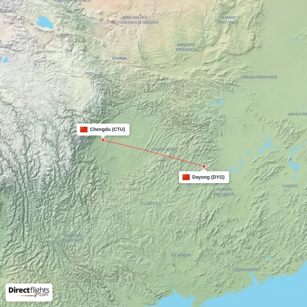 Dayong - Chengdu direct flight map