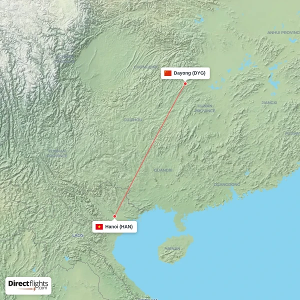 Dayong - Hanoi direct flight map