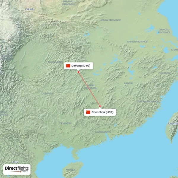 Dayong - Chenzhou direct flight map