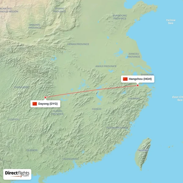 Dayong - Hangzhou direct flight map