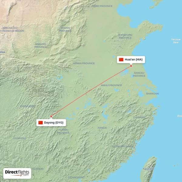 Dayong - Huai'an direct flight map