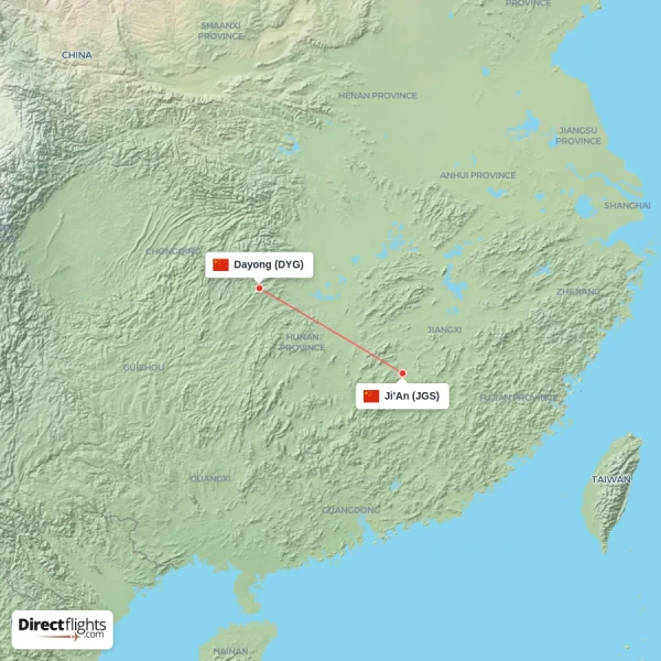 Dayong - Ji'An direct flight map