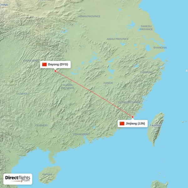 Dayong - Jinjiang direct flight map