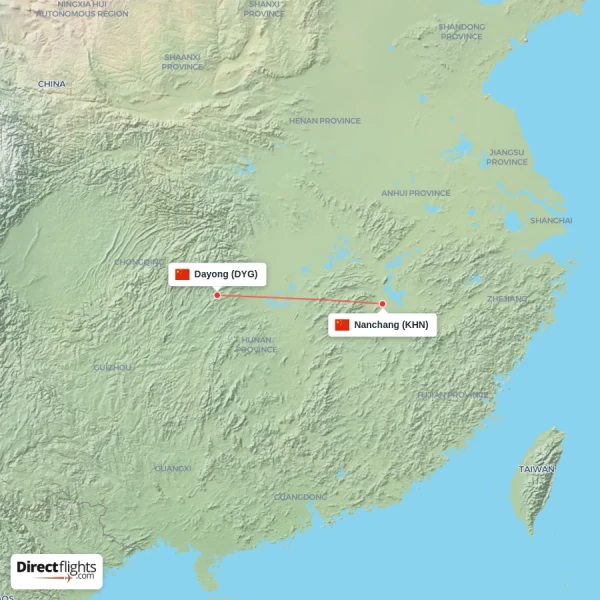 Dayong - Nanchang direct flight map