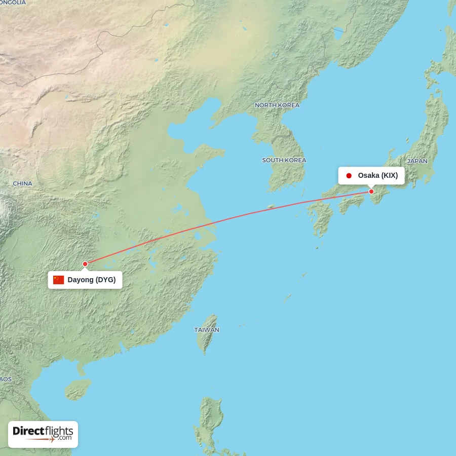 DYG - KIX route map
