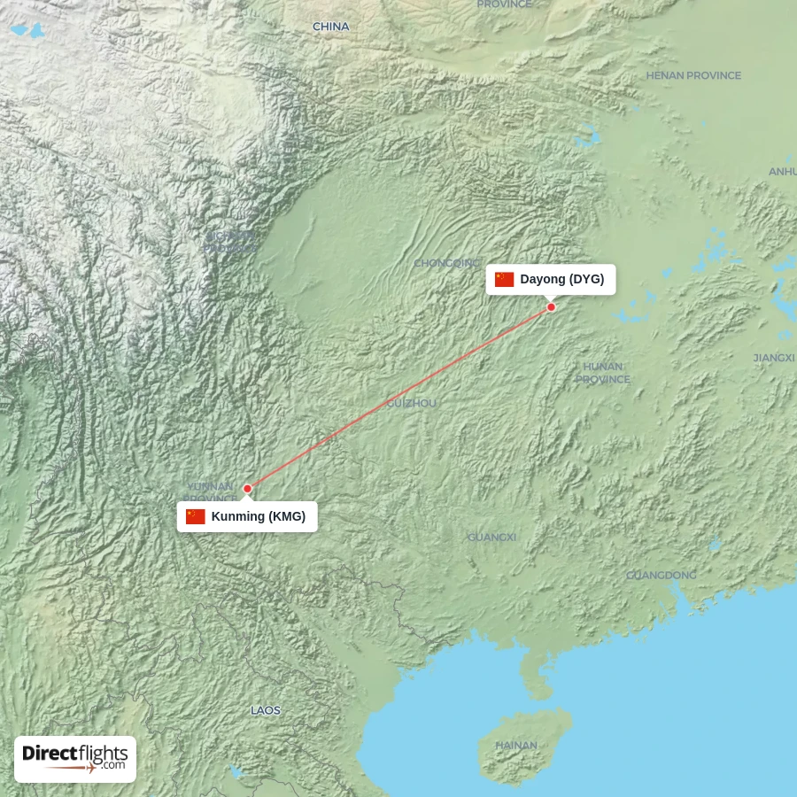 DYG - KMG route map