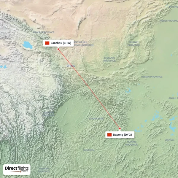 Dayong - Lanzhou direct flight map