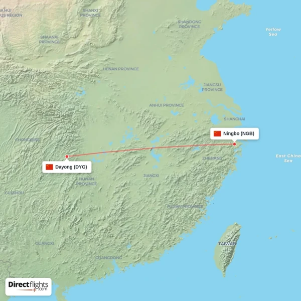 Dayong - Ningbo direct flight map