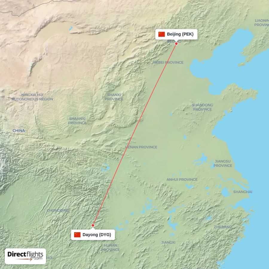 DYG - PEK route map
