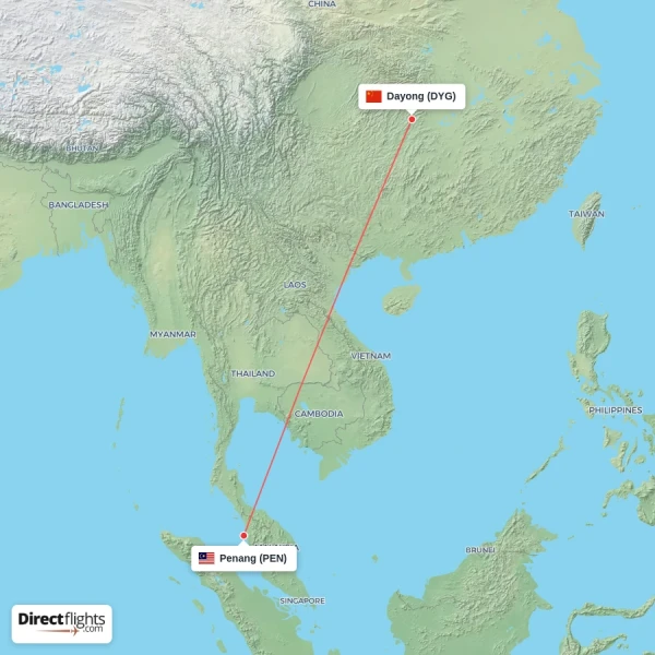 Dayong - Penang direct flight map