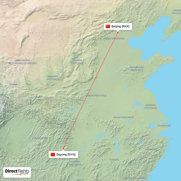 Dayong - Beijing direct flight map