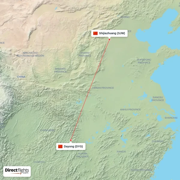 Dayong - Shijiazhuang direct flight map