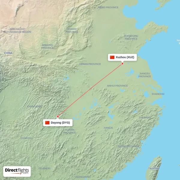 Dayong - Xuzhou direct flight map
