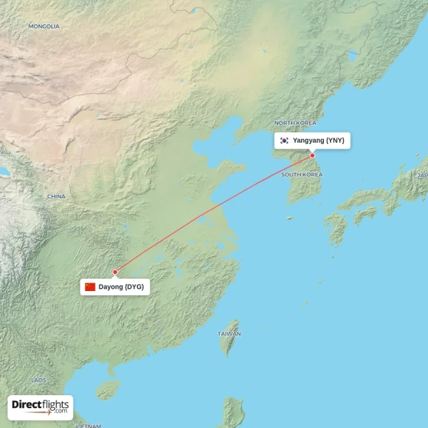 Dayong - Yangyang direct flight map