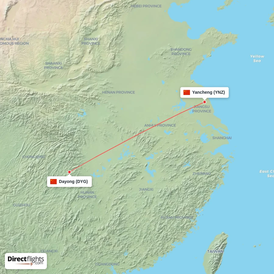 DYG - YNZ route map