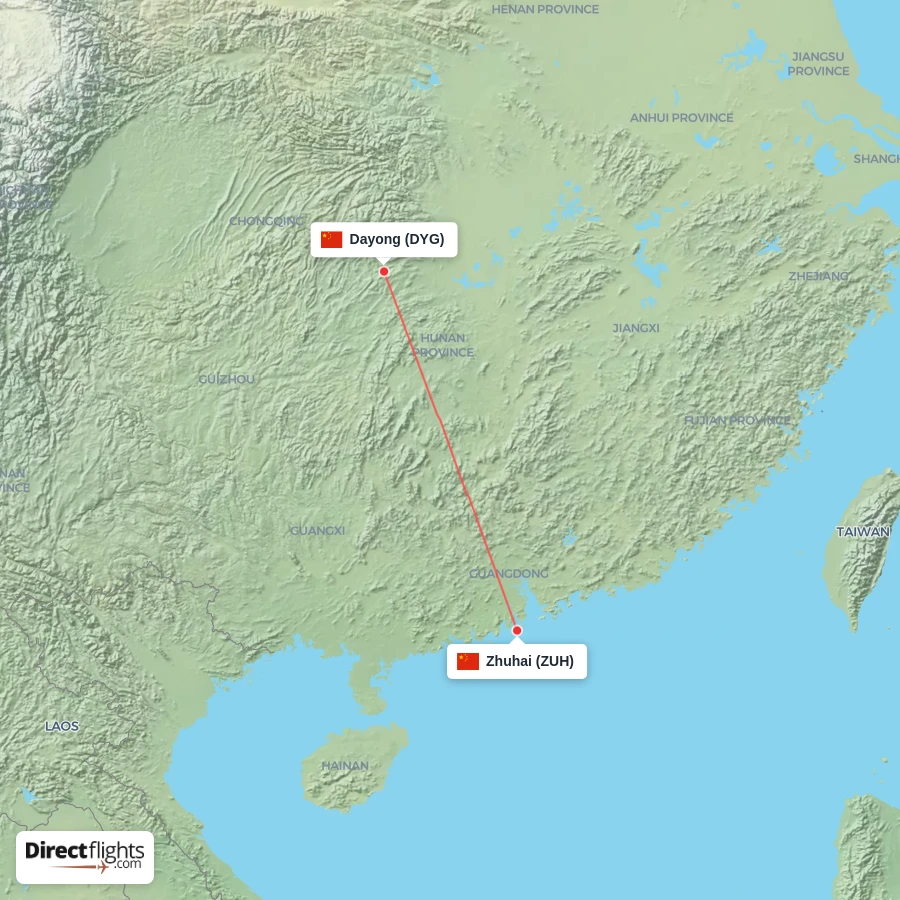 DYG - ZUH route map