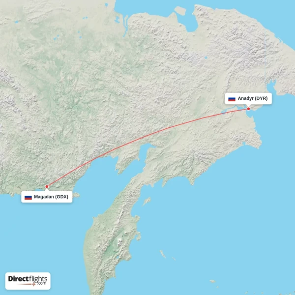 Anadyr - Magadan direct flight map