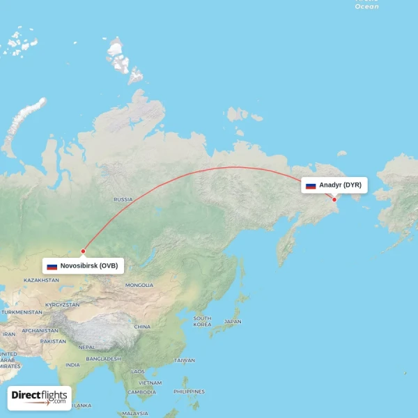 Anadyr - Novosibirsk direct flight map