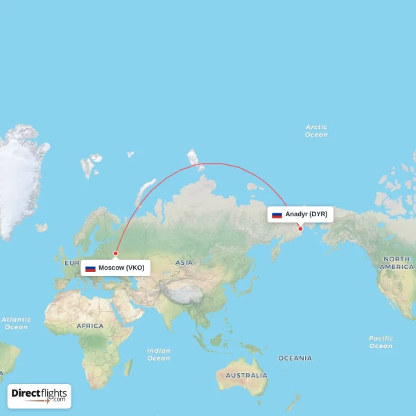 Anadyr - Moscow direct flight map