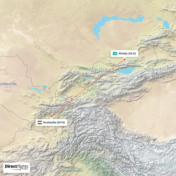 Dushanbe - Almaty direct flight map