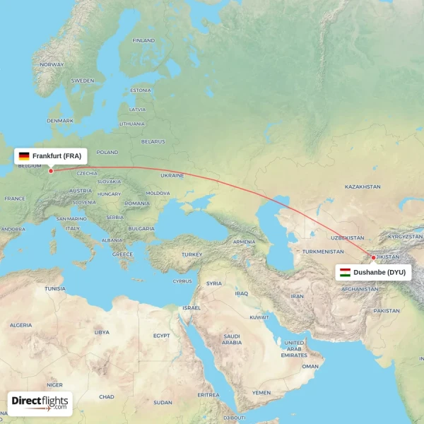 Dushanbe - Frankfurt direct flight map