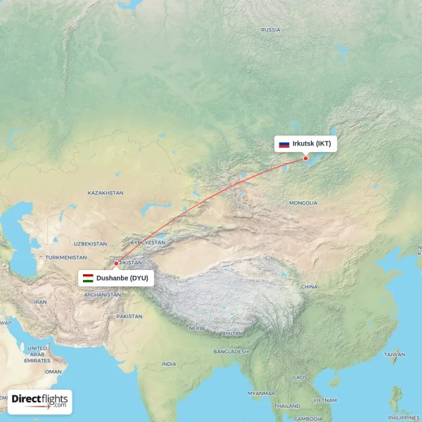 Dushanbe - Irkutsk direct flight map